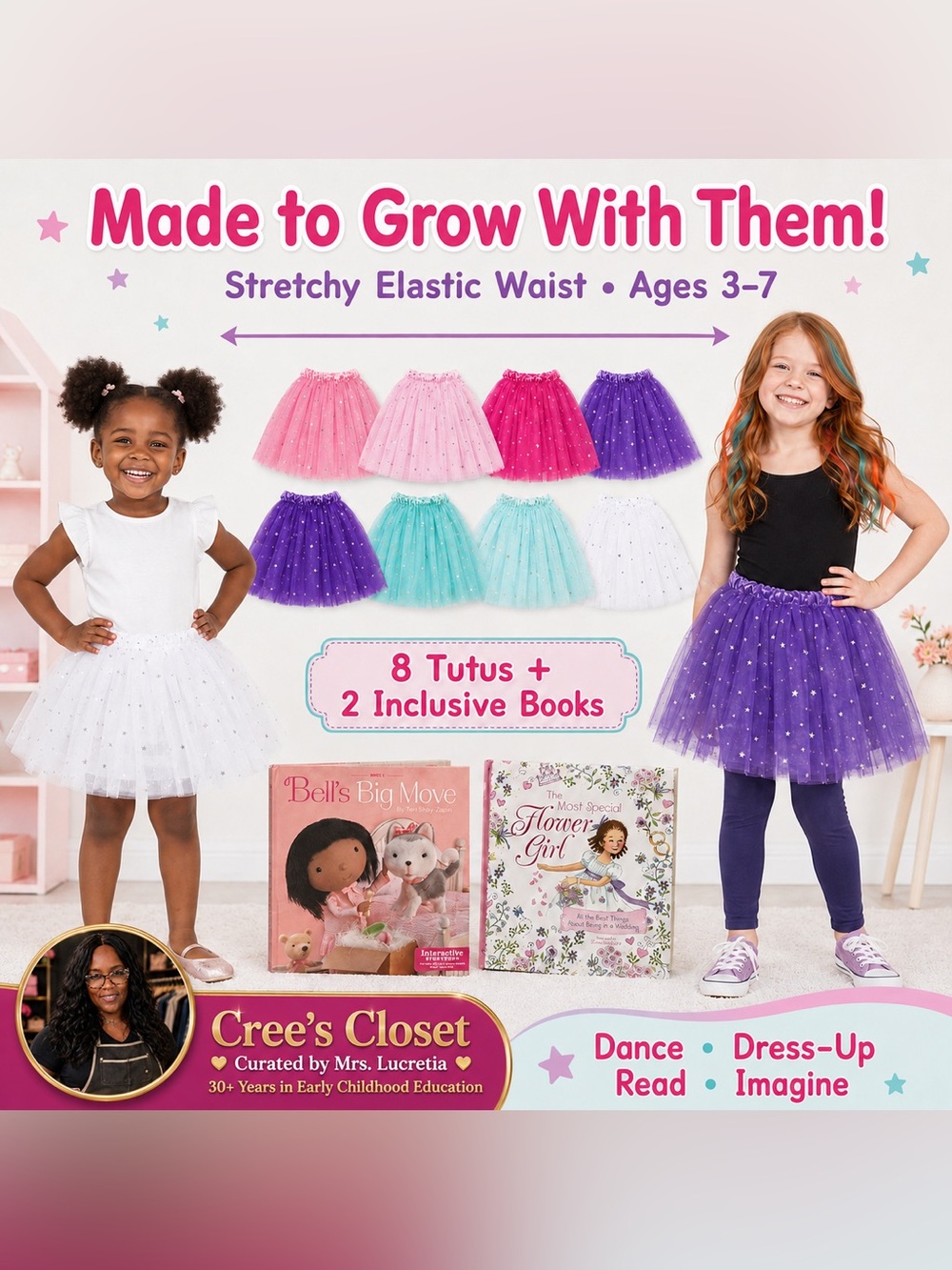 Kids Tutu Set with Inclusive Books - Purple & Pastel Mix